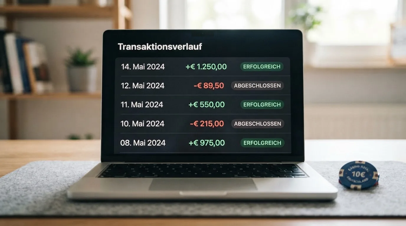Nahaufnahme einer Transaktionsliste mit mehreren Einträgen auf einem Bildschirm.